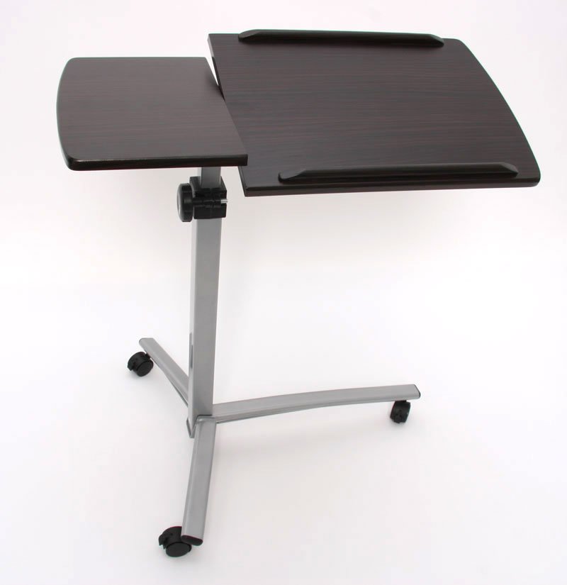 Tavolino Multiuso Regolabile In Altezza Con Ruote | 60x30 Cm | Da 65 A 90 Cm | 4 Ruote Di Cui 2 Bloccabili | 2 Ripiani | Per Computer, Letto, Divano, Ufficio | Legno E Metallo