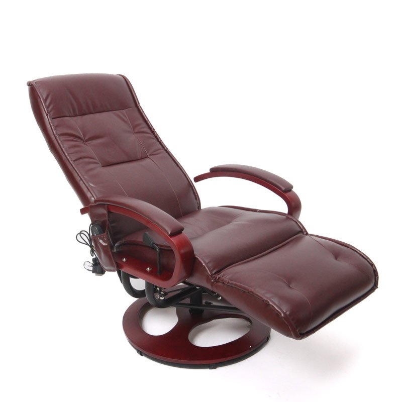 Poltrona Relax Mendler Arles II Con Massaggio, In Pelle Rossa, Altezza Regolabile 99-118 Cm, 8 Punti Massaggio, Telecomando
